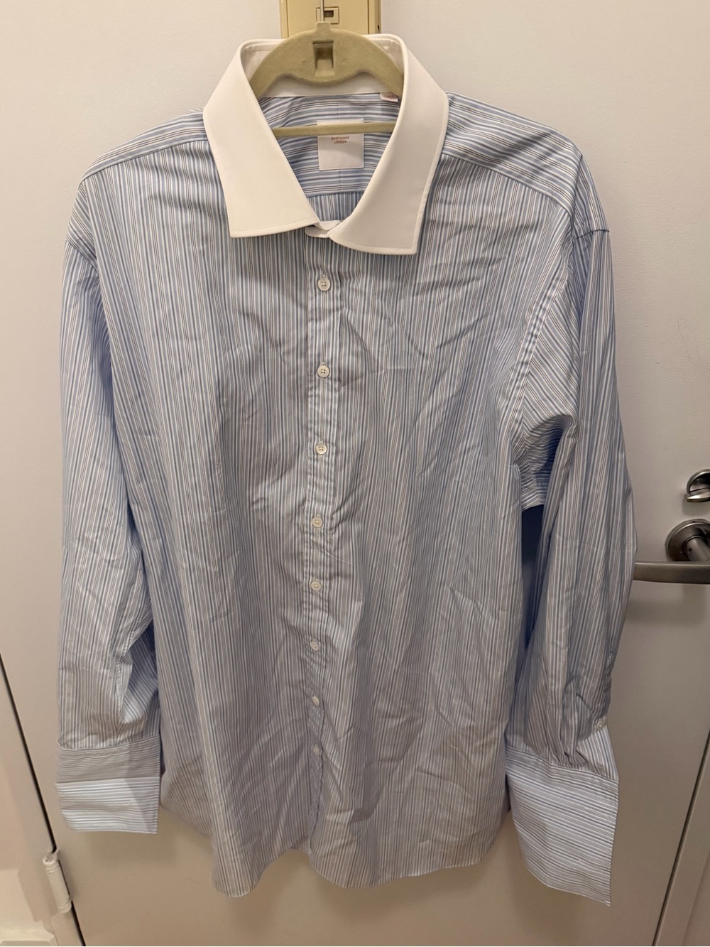Pink Shirtmakers (Thomas Pink) Blue Pinstripe Shirt with White Contrast Collar